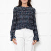 Diane Von Furstenberg Black Cream Blue Red Fleck Tweedy Jacket