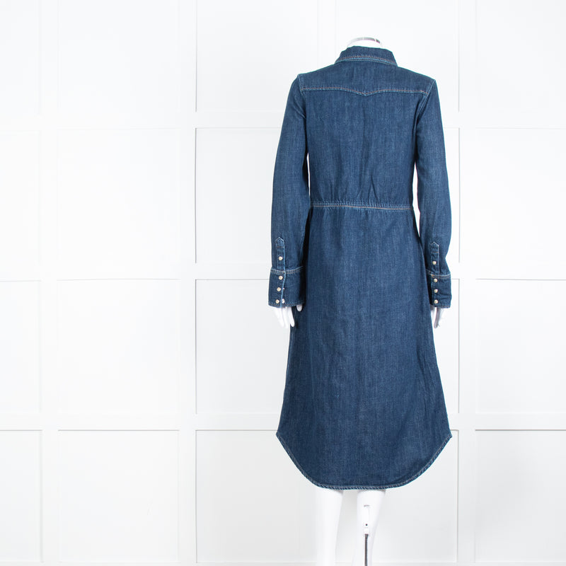 Wyse Dark Blue Denim Scallop Edge Detail Zip Front Dress