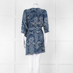 Berenice Navy Blue White Paisley Print Short Sleeve Wrap Mini Dress