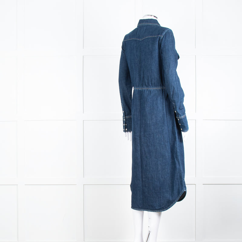 Wyse Dark Blue Denim Scallop Edge Detail Zip Front Dress