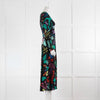Rixo Black Multicoloured Print V Neck Side Slit Midi Silk Dress