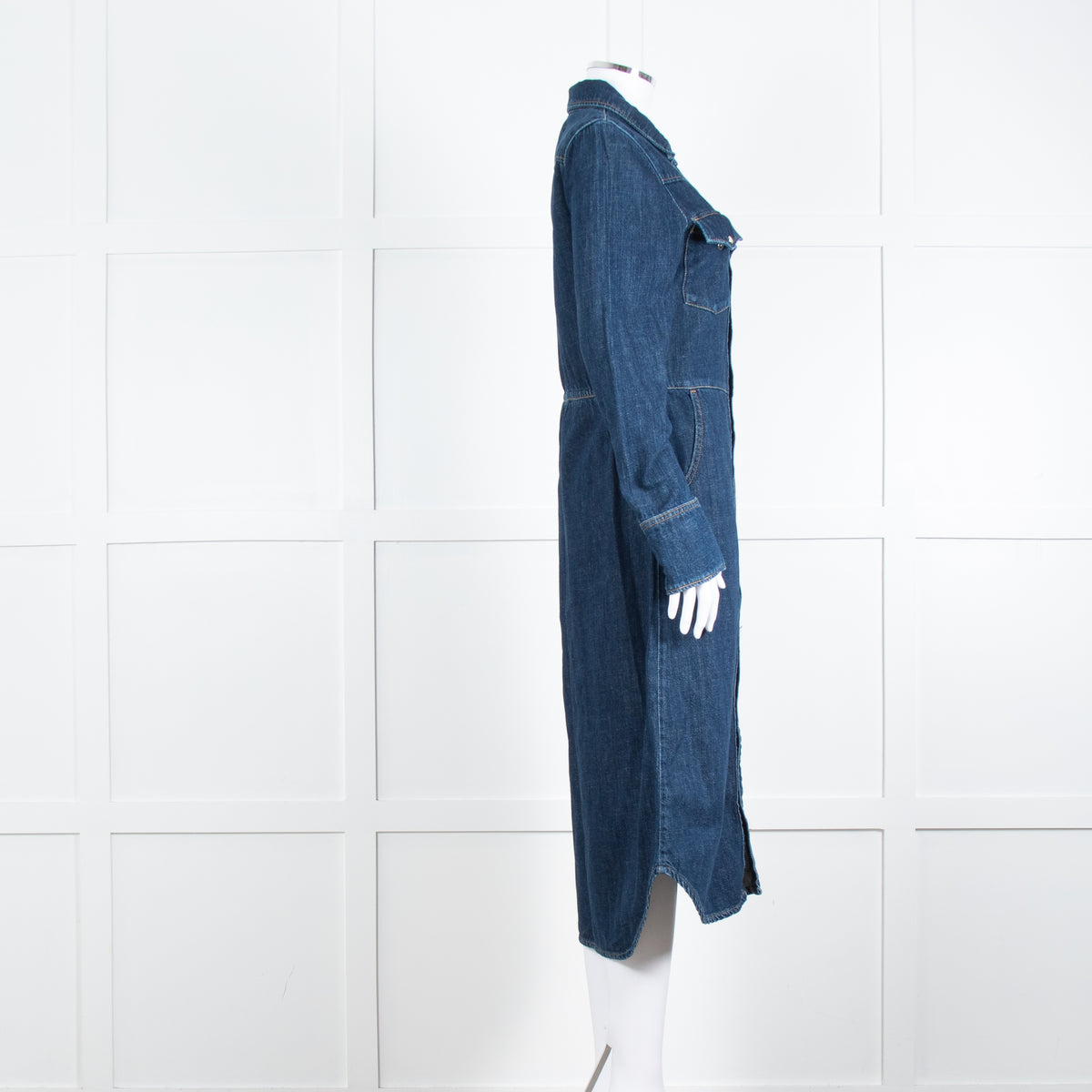 Wyse Dark Blue Denim Scallop Edge Detail Zip Front Dress