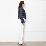 Diane Von Furstenberg Black Cream Blue Red Fleck Tweedy Jacket