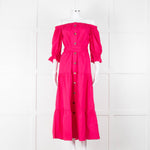 Kitri Hot Pink Cotton Tiered Midi Belted Dress