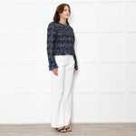 Diane Von Furstenberg Black Cream Blue Red Fleck Tweedy Jacket