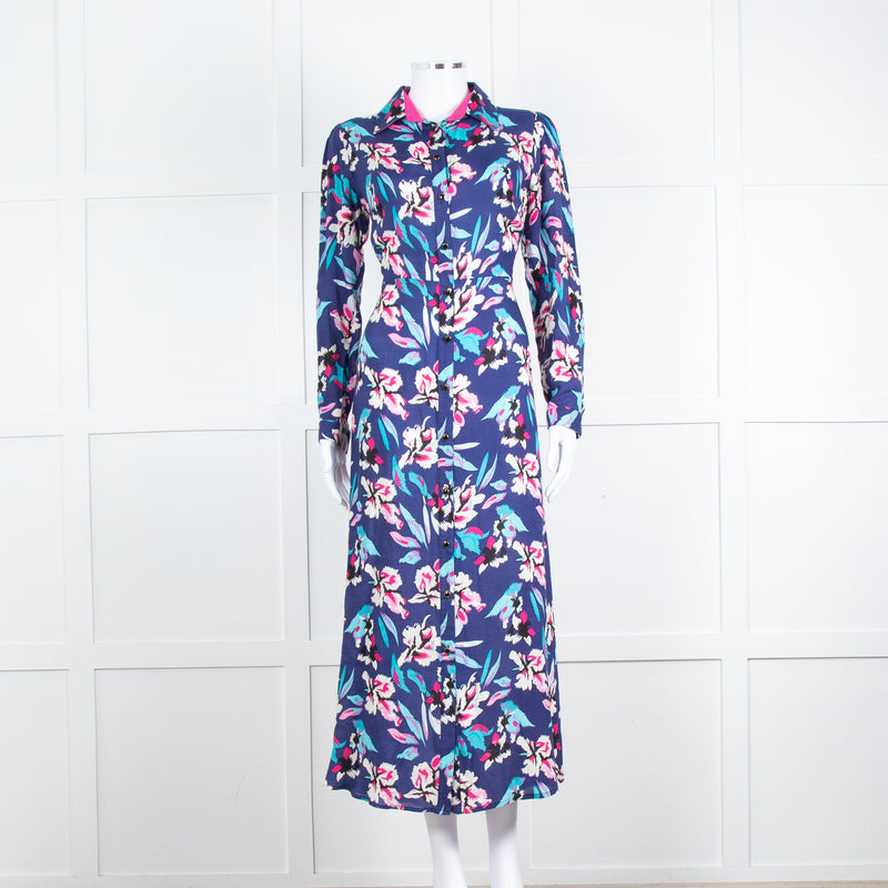 Libelula Navy Pink Floral Long Sleeve Midi Dress