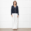 Brunello Cucinelli Blue Shimmer Cream Trim Cotton Blend Cardigan