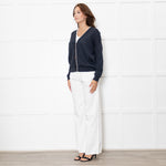 Brunello Cucinelli Blue Shimmer Cream Trim Cotton Blend Cardigan