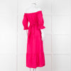 Kitri Hot Pink Cotton Tiered Midi Belted Dress