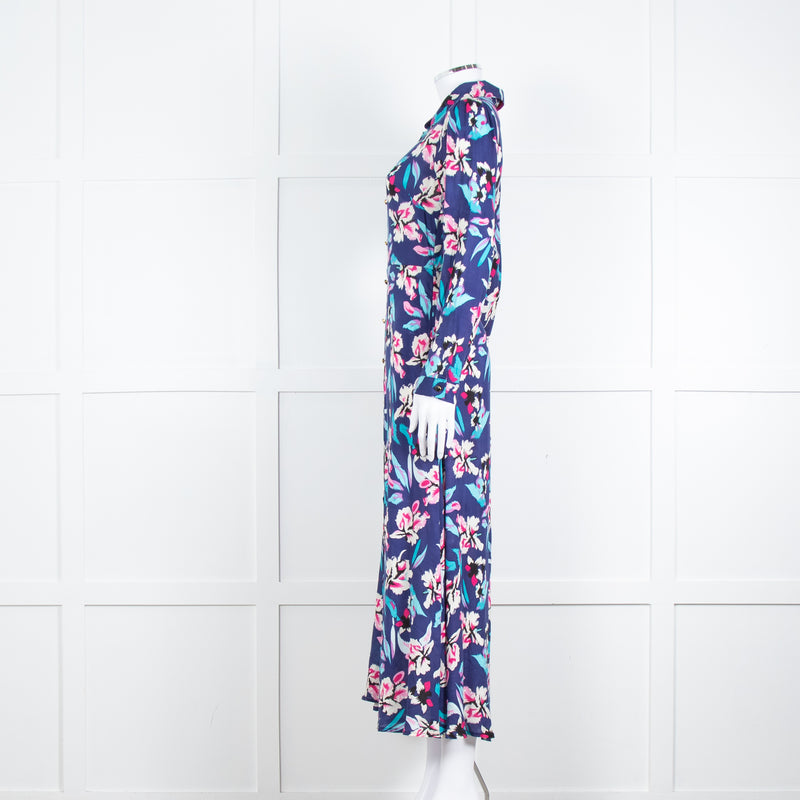 Libelula Navy Pink Floral Long Sleeve Midi Dress