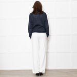 Brunello Cucinelli Blue Shimmer Cream Trim Cotton Blend Cardigan