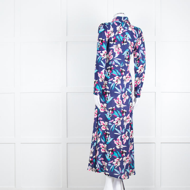 Libelula Navy Pink Floral Long Sleeve Midi Dress