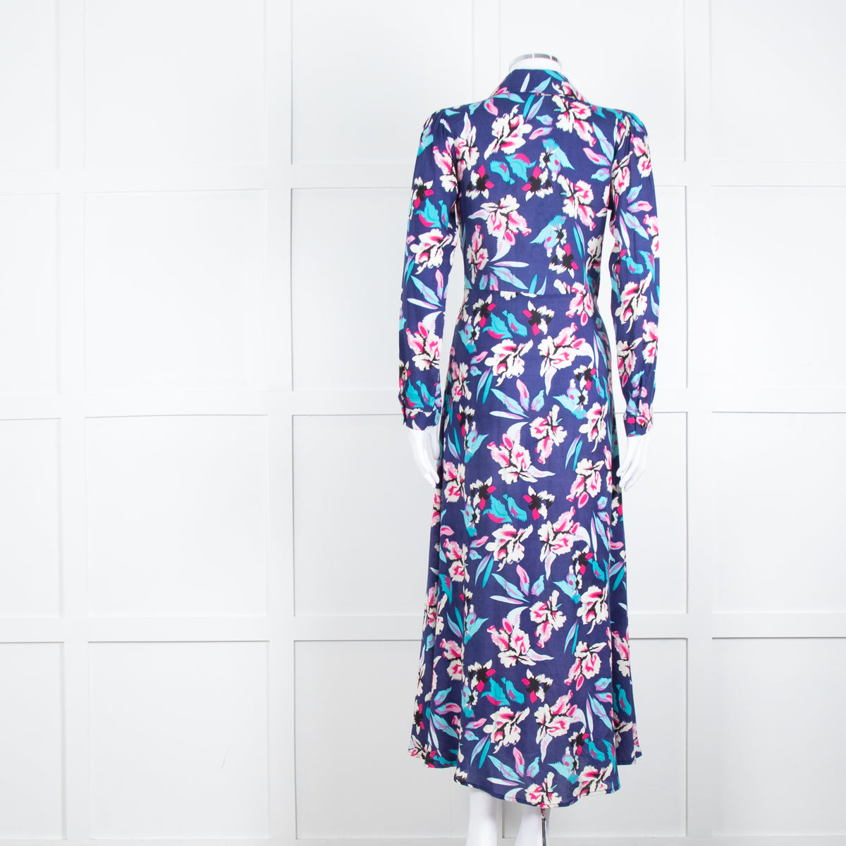 Libelula Navy Pink Floral Long Sleeve Midi Dress