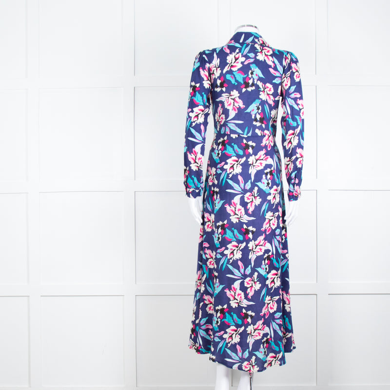 Libelula Navy Pink Floral Long Sleeve Midi Dress