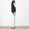 Brunello Cucinelli Blue Shimmer Cream Trim Cotton Blend Cardigan