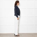 Brunello Cucinelli Blue Shimmer Cream Trim Cotton Blend Cardigan
