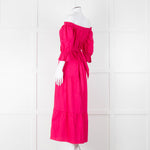 Kitri Hot Pink Cotton Tiered Midi Belted Dress