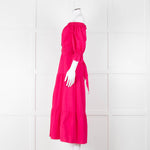 Kitri Hot Pink Cotton Tiered Midi Belted Dress