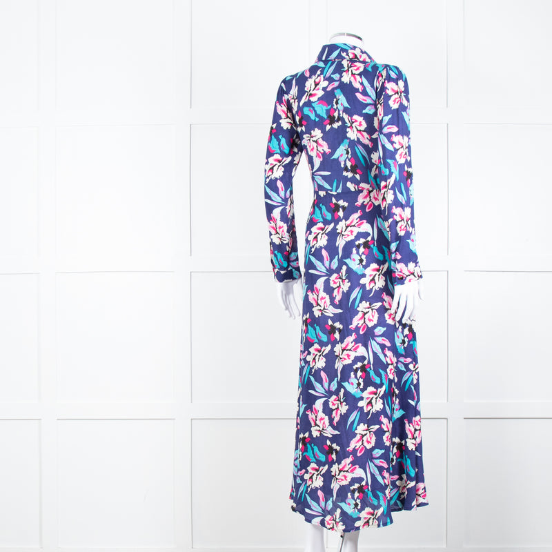 Libelula Navy Pink Floral Long Sleeve Midi Dress