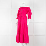 Kitri Hot Pink Cotton Tiered Midi Belted Dress
