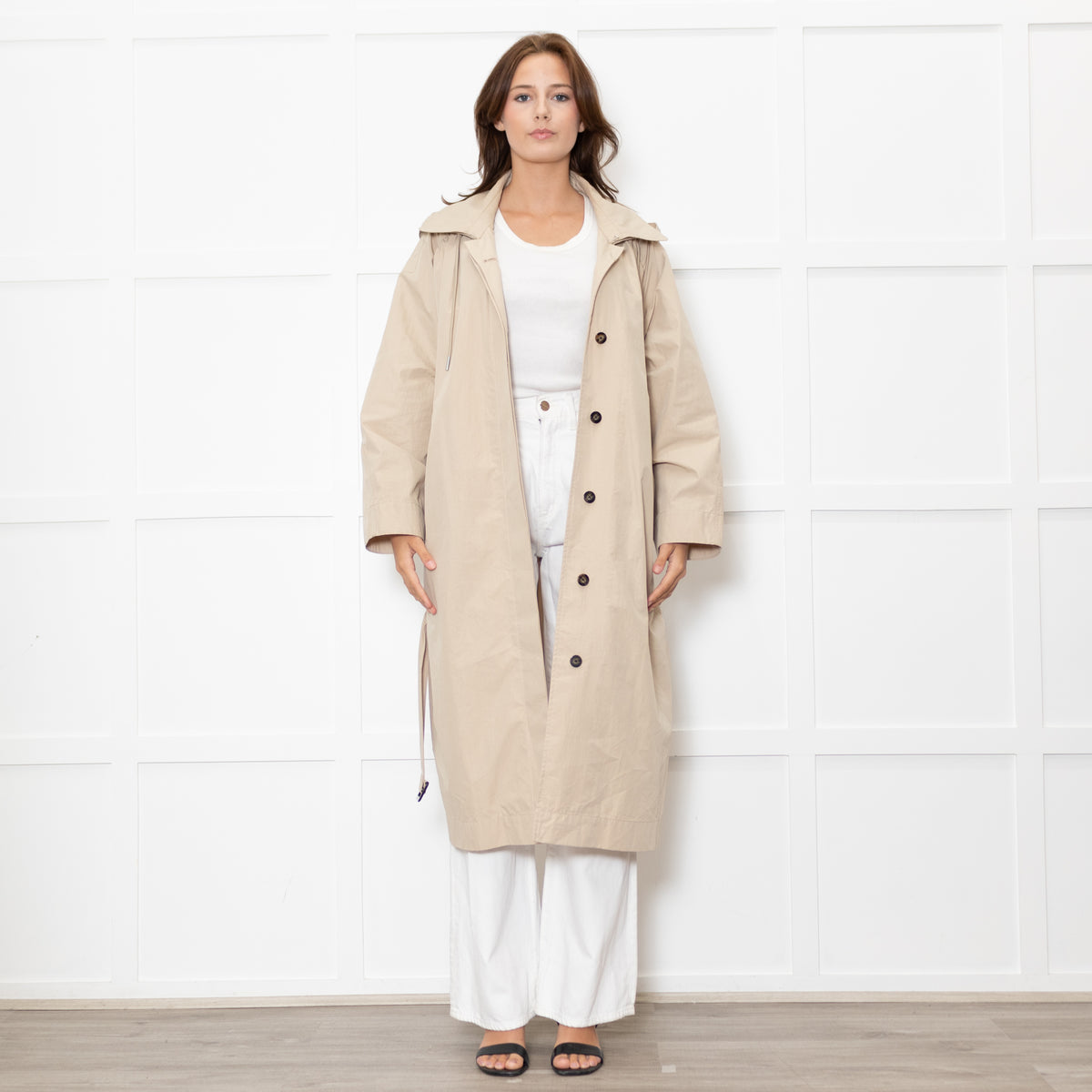 Ba&sh Light Beige Detachable Hood Long Trench Coat