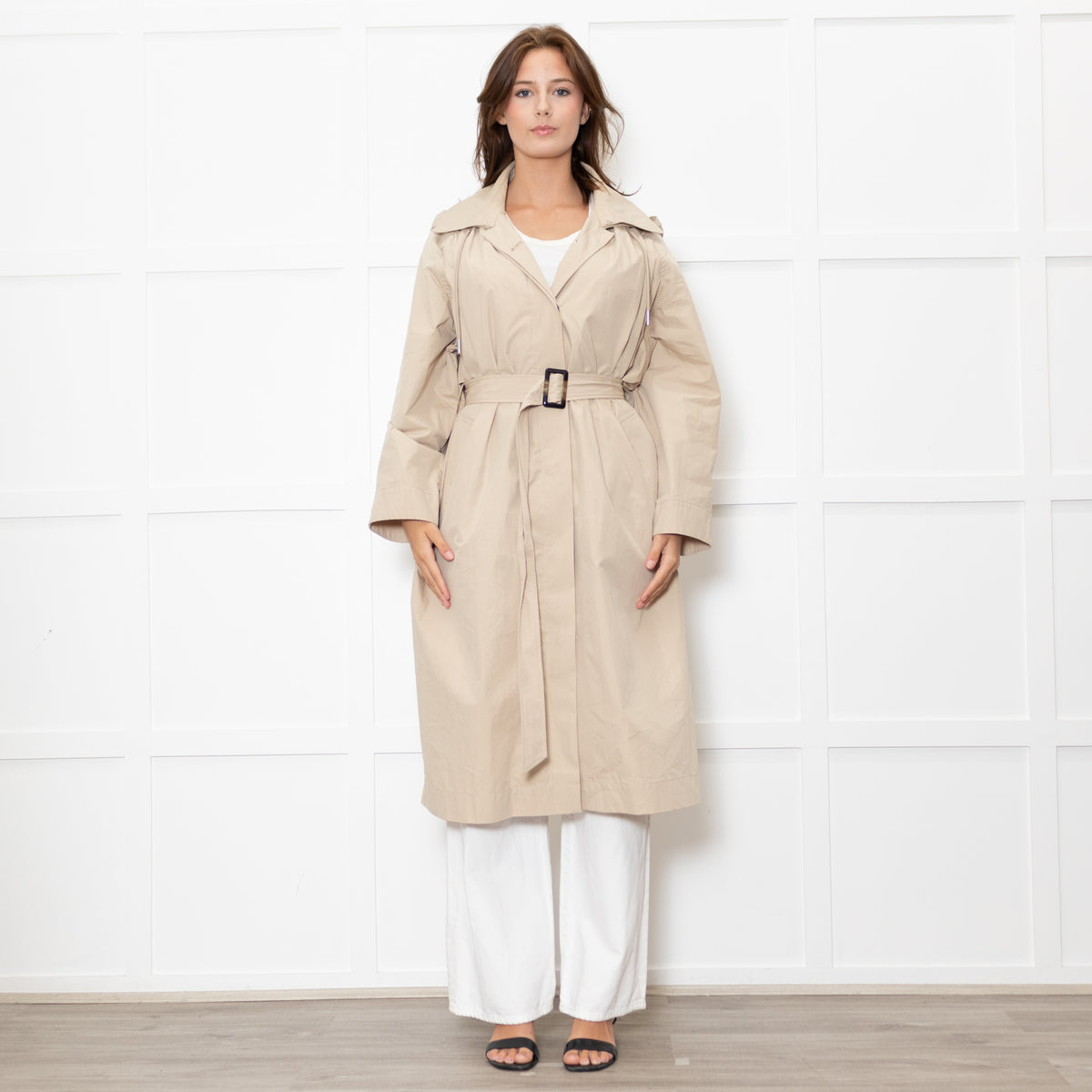 Ba&sh Light Beige Detachable Hood Long Trench Coat