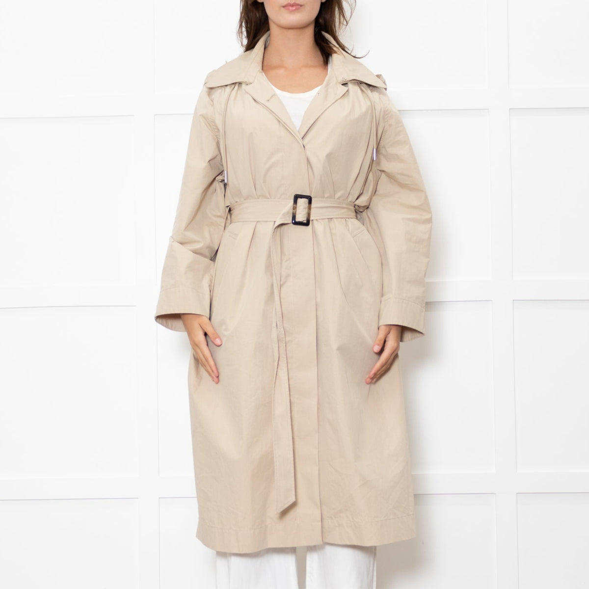 Ba&sh Light Beige Detachable Hood Long Trench Coat