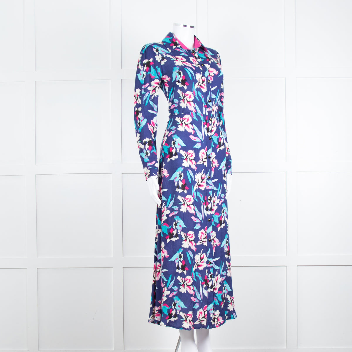 Libelula Navy Pink Floral Long Sleeve Midi Dress