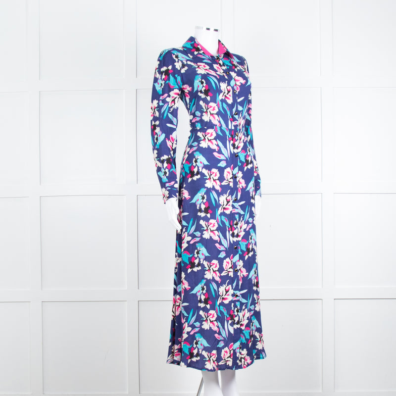 Libelula Navy Pink Floral Long Sleeve Midi Dress