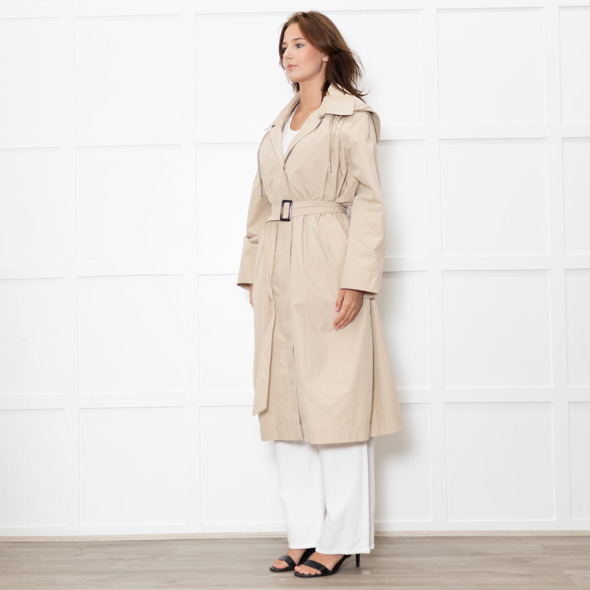 Ba&sh Light Beige Detachable Hood Long Trench Coat