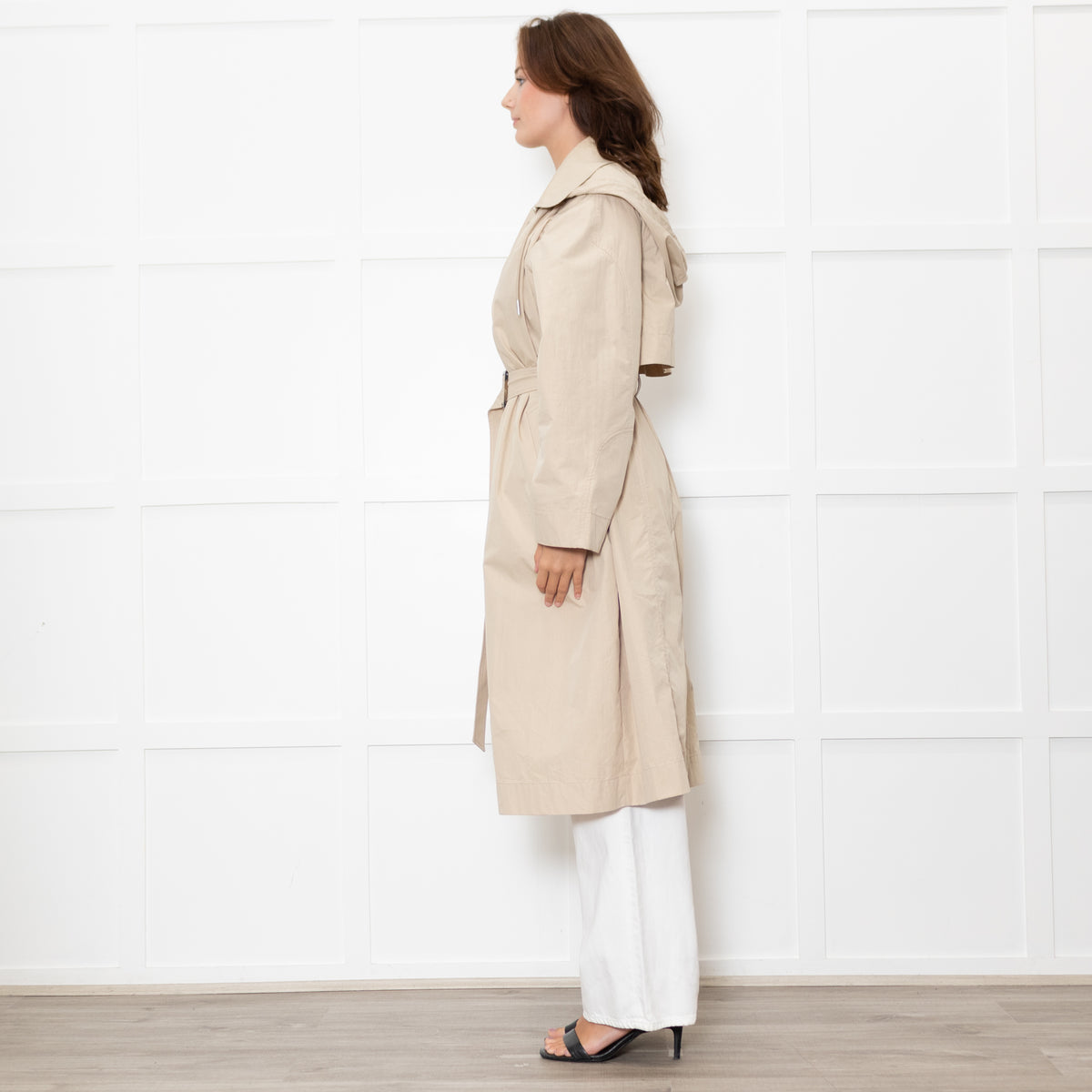Ba&sh Light Beige Detachable Hood Long Trench Coat