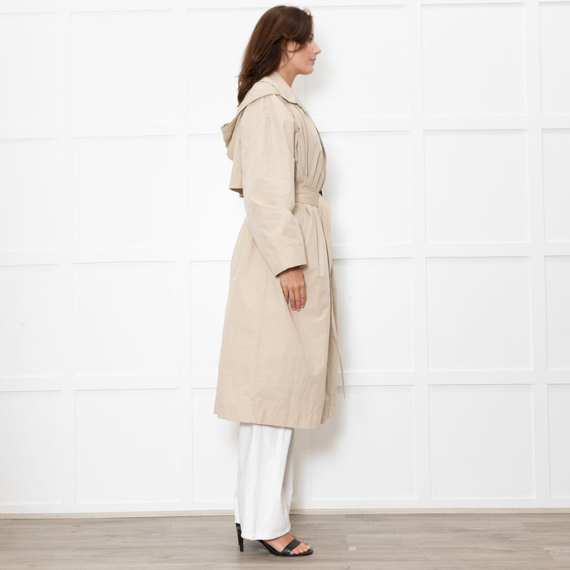 Ba&sh Light Beige Detachable Hood Long Trench Coat