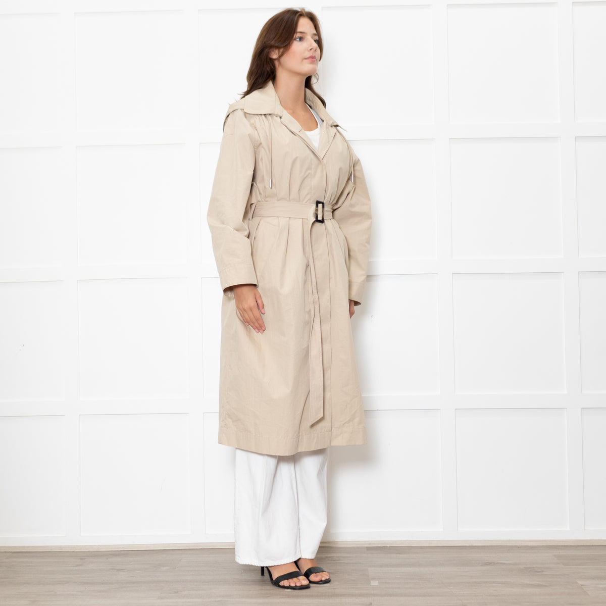 Ba&sh Light Beige Detachable Hood Long Trench Coat