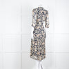 Ba & Sh Navy Blue Beige Short Sleeve Midi Dress