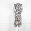 Ba & Sh Navy Blue Beige Short Sleeve Midi Dress