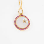 Monica Rich Kosann 18ct Yellow Gold Pink Sapphire, Mother of Pearl Venus Charm Necklace