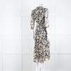 Ba & Sh Navy Blue Beige Short Sleeve Midi Dress