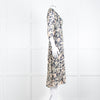 Ba & Sh Navy Blue Beige Short Sleeve Midi Dress