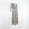 Ba & Sh Navy Blue Beige Short Sleeve Midi Dress