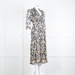 Ba & Sh Navy Blue Beige Short Sleeve Midi Dress