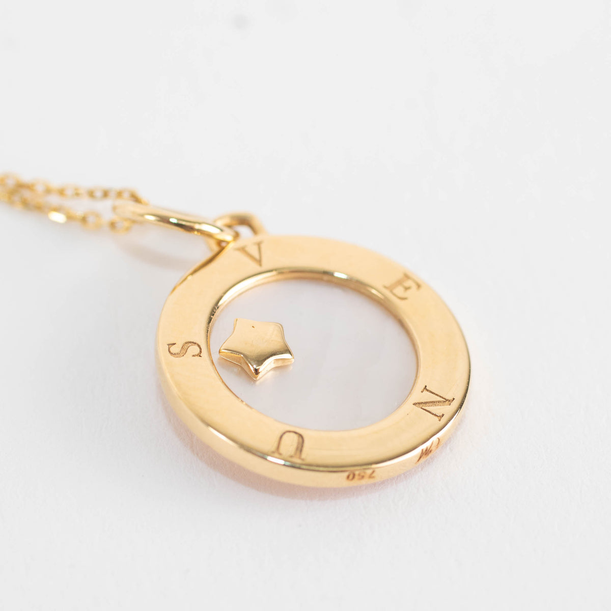 Monica Rich Kosann 18ct Yellow Gold Pink Sapphire, Mother of Pearl Venus Charm Necklace