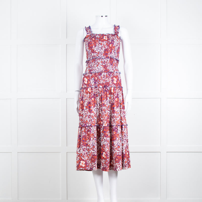 Me + Em White Orange Floral Sleeveless Tiered Dress