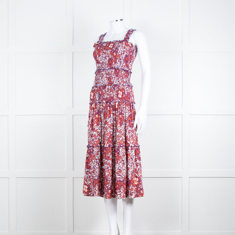 Me + Em White Orange Floral Sleeveless Tiered Dress