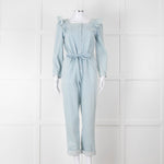 Iris Pale Blue Denim Frill Detail Jumpsuit