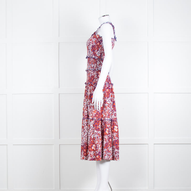 Me + Em White Orange Floral Sleeveless Tiered Dress