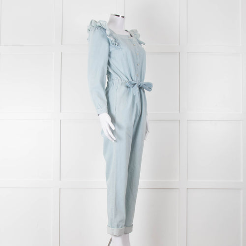 Iris Pale Blue Denim Frill Detail Jumpsuit