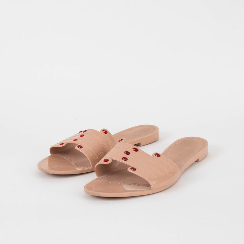 Charlotte Olympia Pale Pink Red Bead Hand Detail Sliders