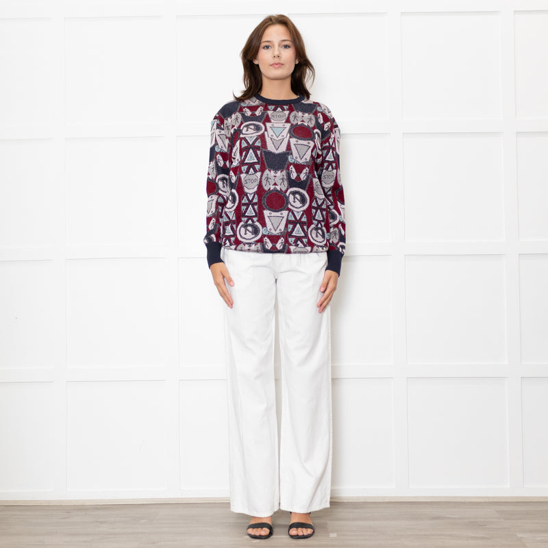 Mary Katrantzou Burgundy Silver Road Sign Sweater