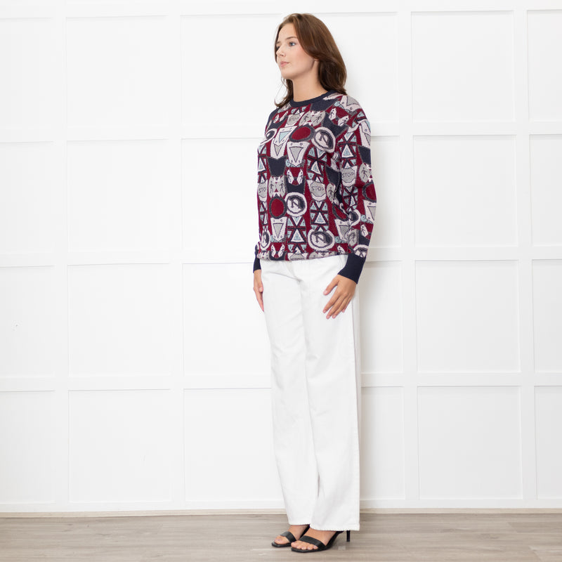 Mary Katrantzou Burgundy Silver Road Sign Sweater