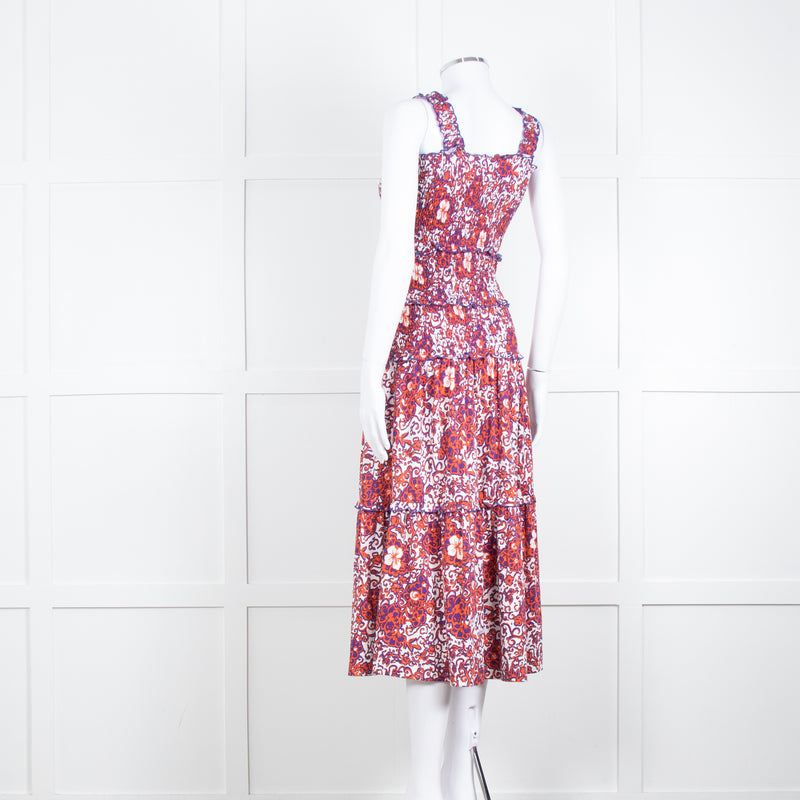 Me + Em White Orange Floral Sleeveless Tiered Dress